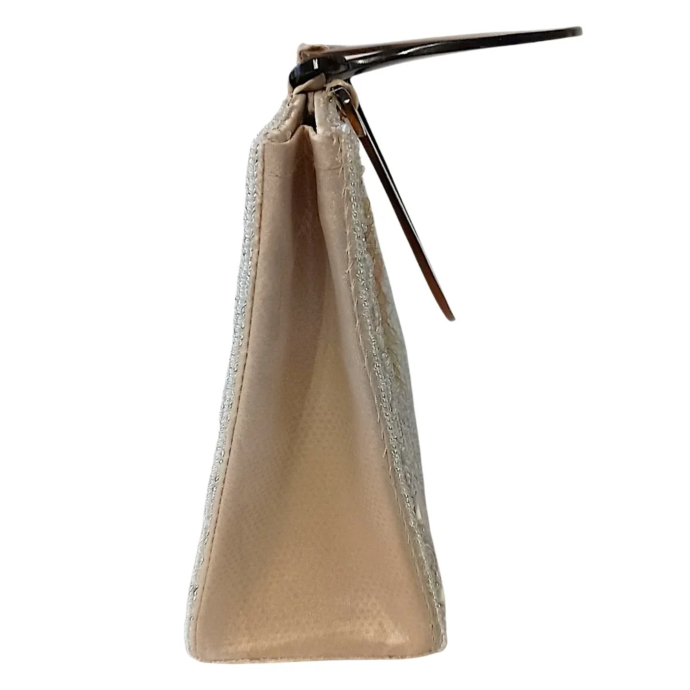 Mod by Design Mother of Pearl Mosaic Bag   Beaded Satin Lucite‎ Handles MCM Vtg